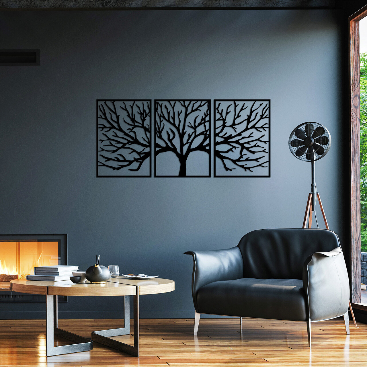 Decoratiune de perete, Monumental Tree 16, 53 x 73 cm, 3 piese, Negru - imagine 6